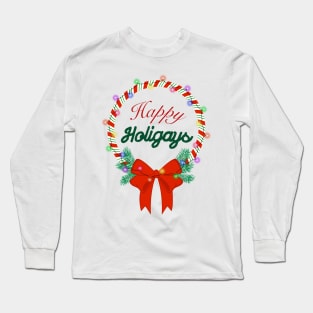 Happy Holidays Christmas Wreath T Shirt Design Long Sleeve T-Shirt